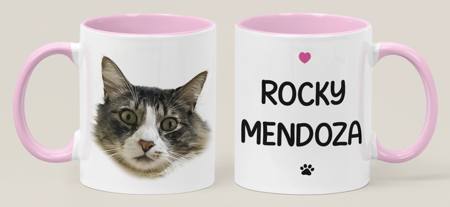 Taza Tu Gato en tu Taza Personalizada - Taza Blanca y Rosada de 11 oz - Taza de Gatos