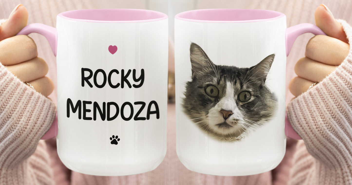 Taza Tu Gato en tu Taza - Taza Blanca y Rosada de 15 oz - Taza de Gatos