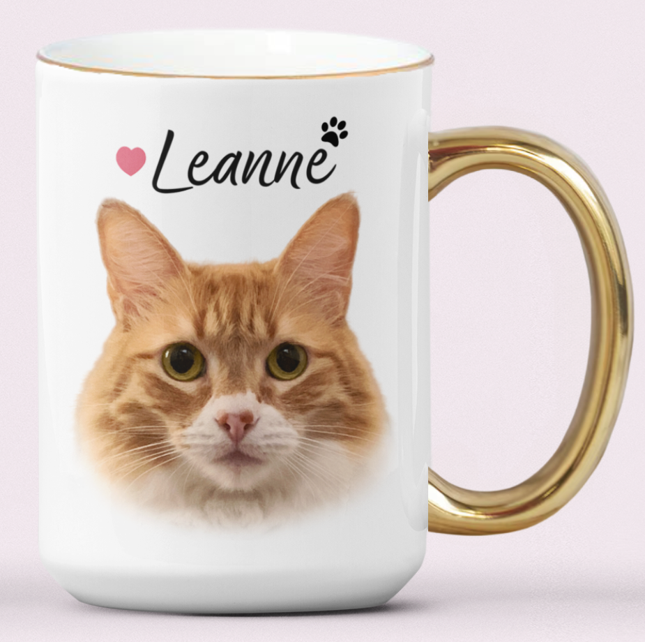 Taza Tu Gato en tu Taza Personalizada con Nombre - Taza Blanca y Doradade 15 oz - Taza de Gatos
