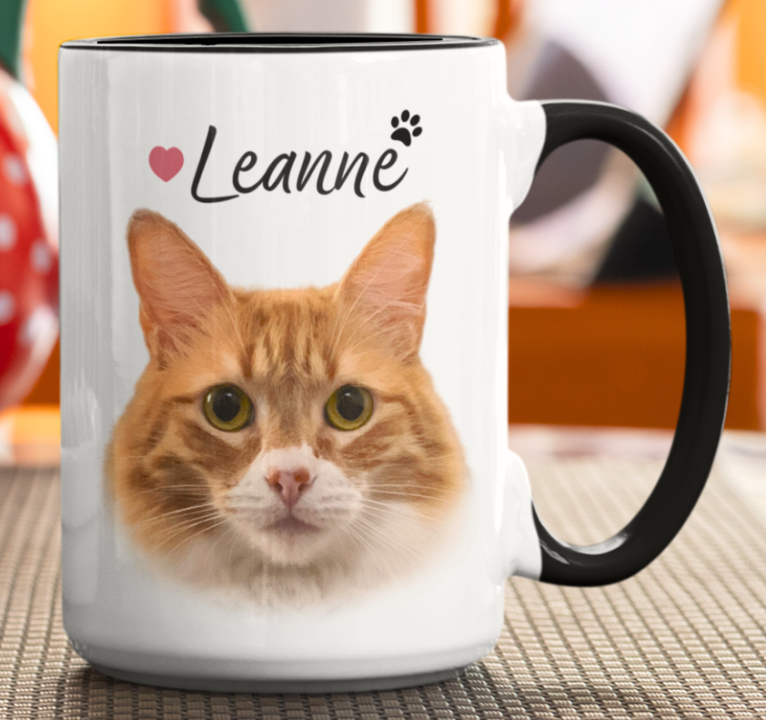 Taza Tu Gato en tu Taza Personalizada con Nombre - Taza Blanca y Negra de 15 oz - Taza de Gatos