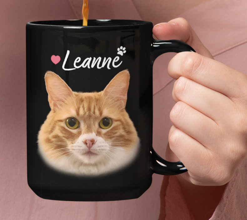 Taza Tu Gato en tu Taza Personalizada con Nombre - Taza Negra 15 oz - Taza de Gatos