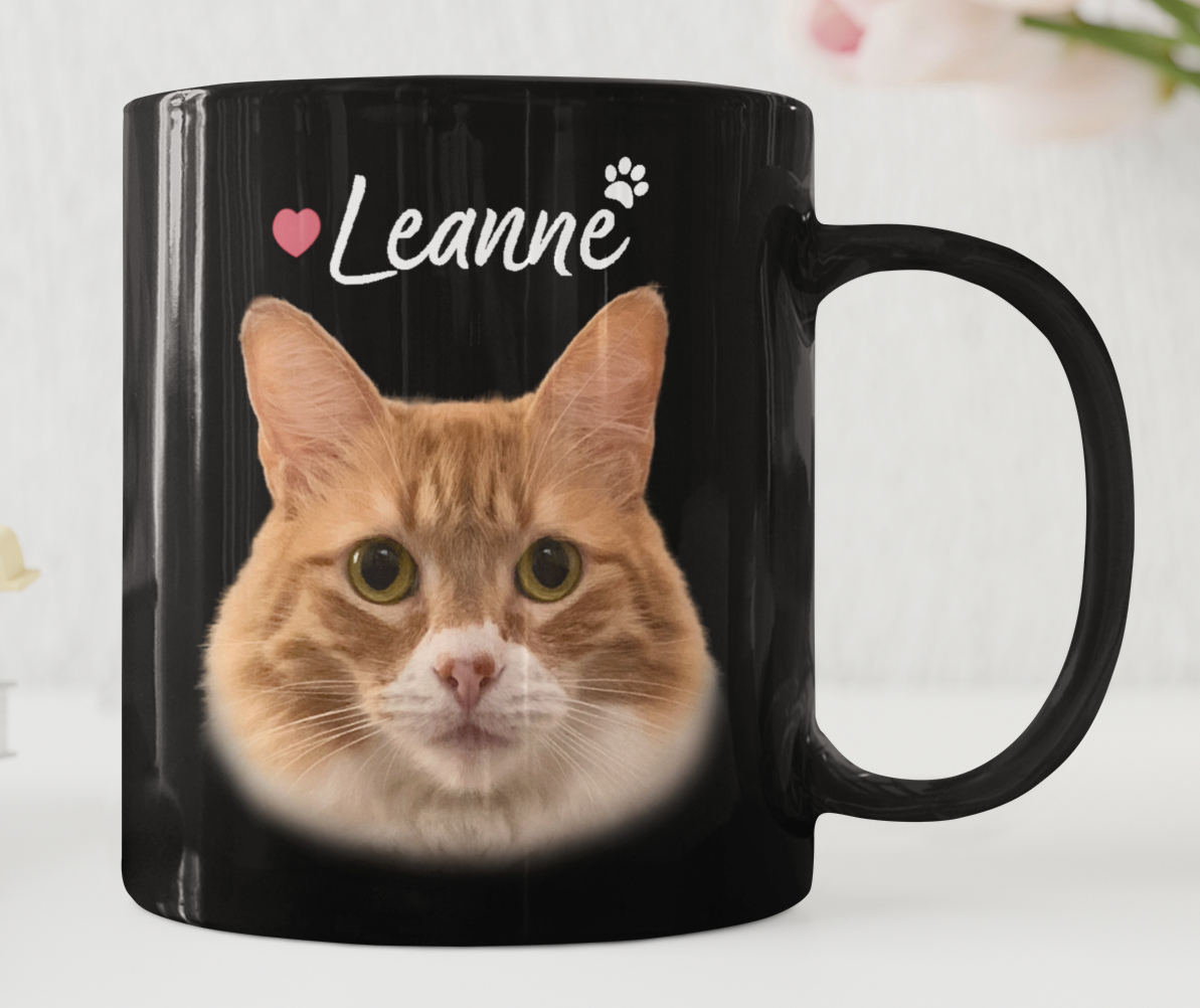 Taza Tu Gato en tu Taza Personalizada con Nombre - Taza  Negra de 11 oz - Taza de Gatos