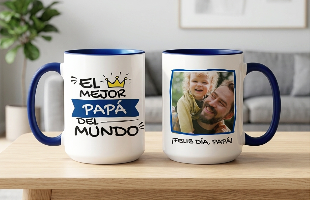 Taza Tu Papá y Tú en tu taza Personalizada - Taza Blanca y Azul 15 oz -Tazas Día del Padre - Tazas para Papá