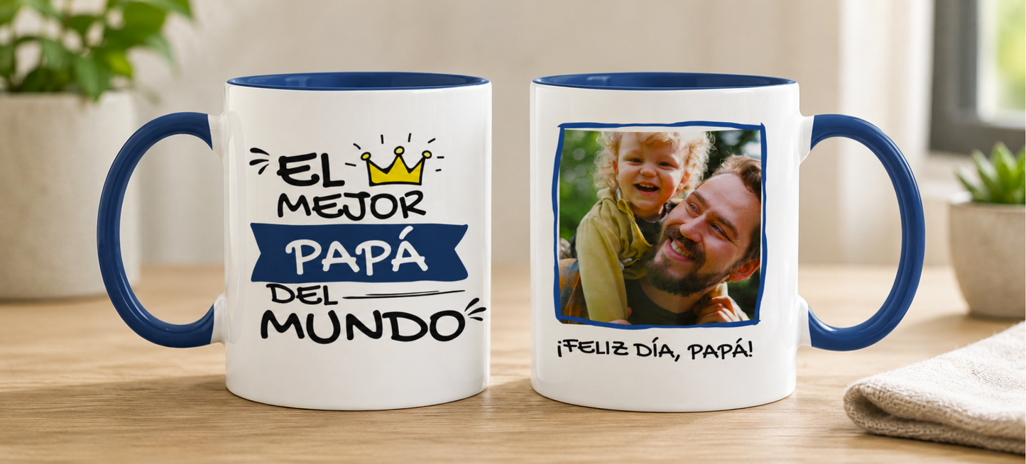 Taza Tu Papá y Tú en tu taza Personalizada - Taza Blanca y Azul de 11 oz -Tazas Día del Padre - Tazas para Papá