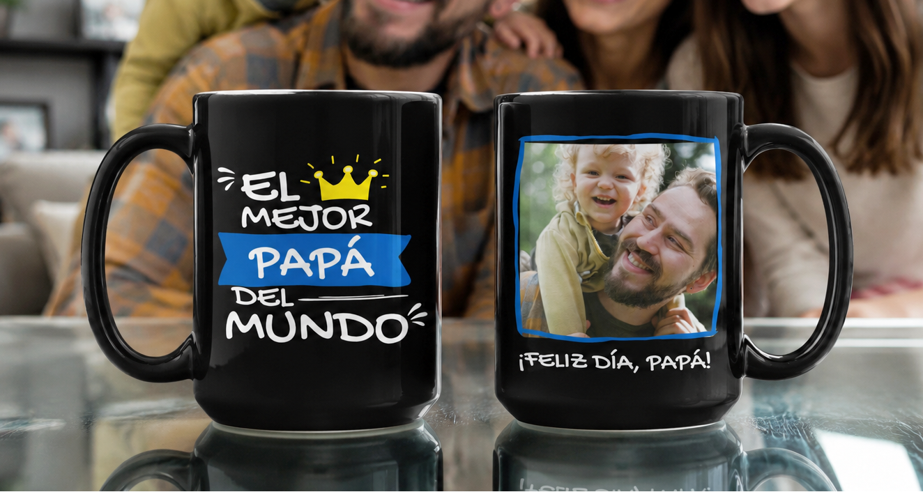 Taza Tu Papá y Tú en tu taza Personalizada - Taza Negra 15 oz -Tazas Día del Padre - Tazas para Papá