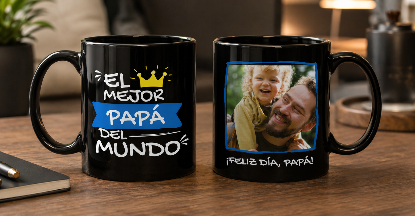 Taza Tu Papá y Tú en tu taza Personalizada - Taza Negra de 11 oz -Tazas Día del Padre - Tazas para Papá