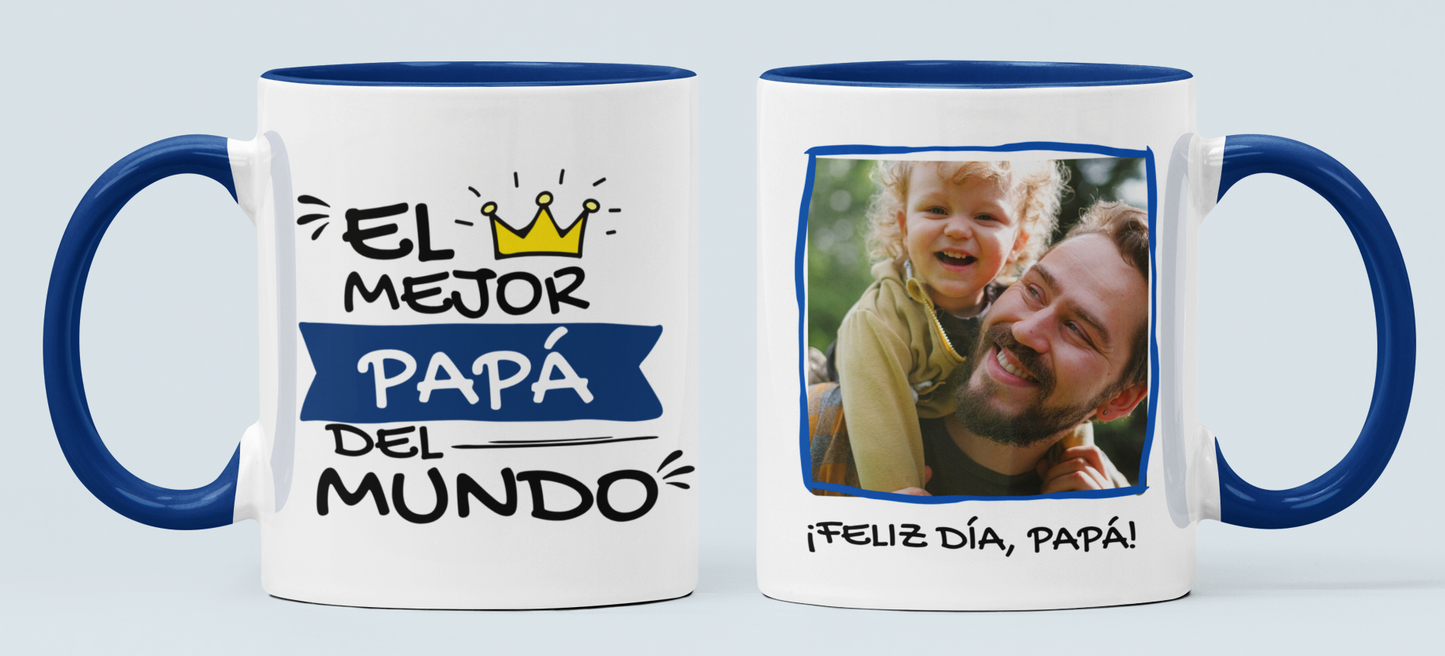 Taza Tu Papá y Tú en tu taza Personalizada - Taza Blanca y Azul 11 oz -Tazas Día del Padre - Tazas para Papá