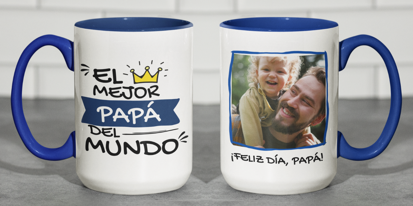 Taza Tu Papá y Tú en tu taza Personalizada - Taza Blanca y Azul 15 oz -Tazas Día del Padre - Tazas para Papá