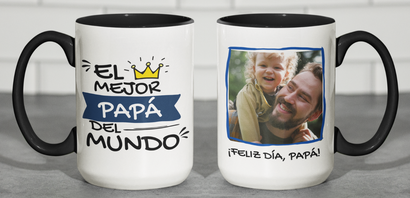 Taza Tu Papá y Tú en tu taza Personalizada - Taza Blanca y Negra 15 oz -Tazas Día del Padre - Tazas para Papá