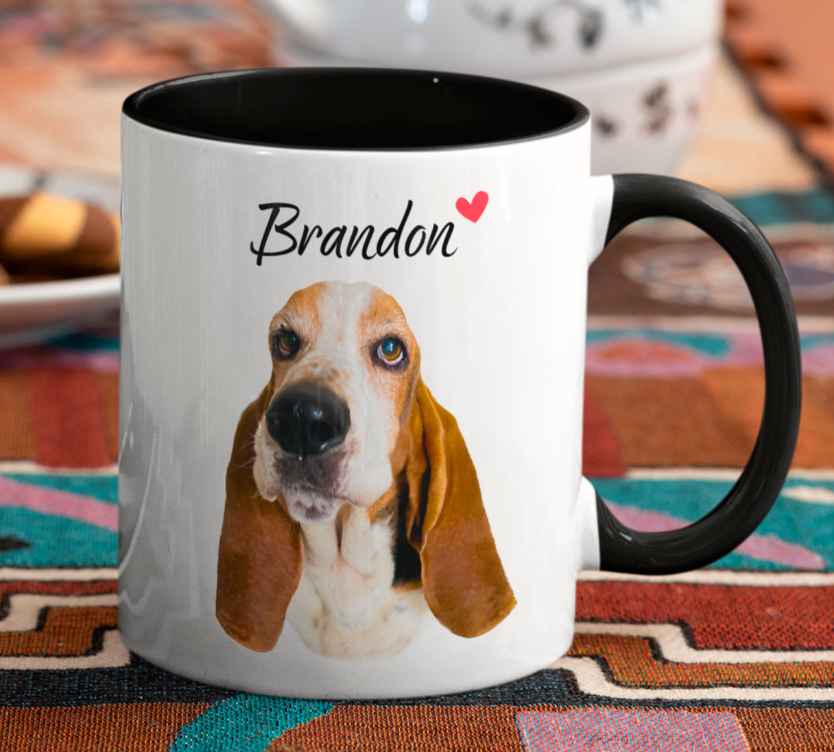 Taza Tu Perrito en tu Taza Personalizada con Foto y Nombre - Tazas de Perros - Taza Blanca y Negra de 11 oz 