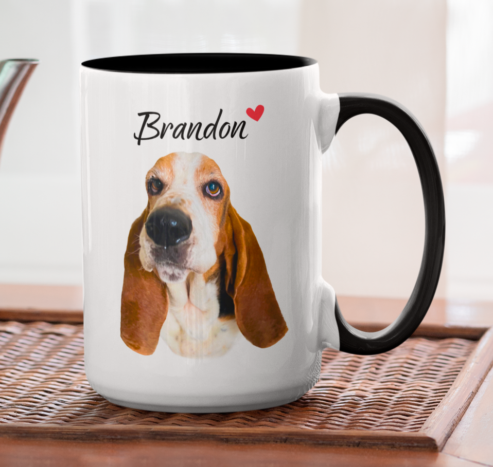 Taza Tu Perrito en tu Taza Personalizada con Foto y Nombre - Tazas de Perros - Taza Blanca y Negra de 15 oz 