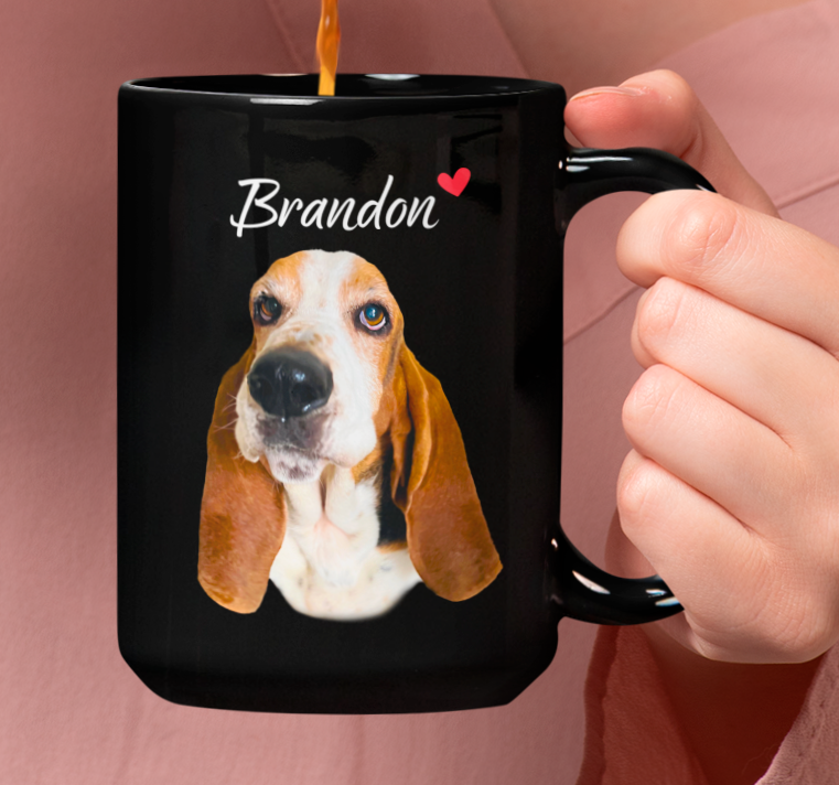 Taza Tu Perrito en tu Taza Personalizada con Foto y Nombre - Tazas de Perros - Taza Negra de 15 oz 