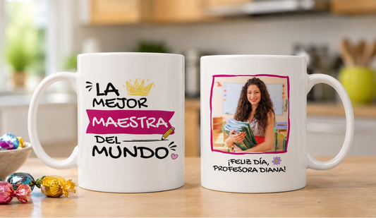 Taza Tu Profesora Favorita en tu Taza Personalizada 👩🏽‍🏫☕ Taza Blanca de 11 oz.