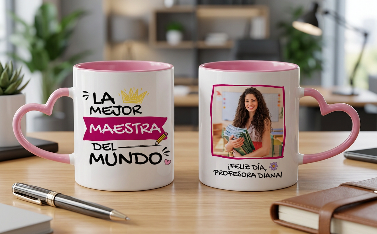 Taza Tu Profesora Favorita en tu Taza Personalizada / Taza Asa Corazón Rosado de 11 oz.