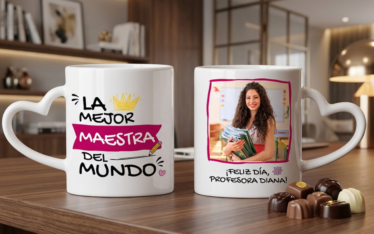 Taza Tu Profesora Favorita en tu Taza Personalizada 👩🏽‍🏫☕ Taza Asa Corazón Blanca de 11 oz.