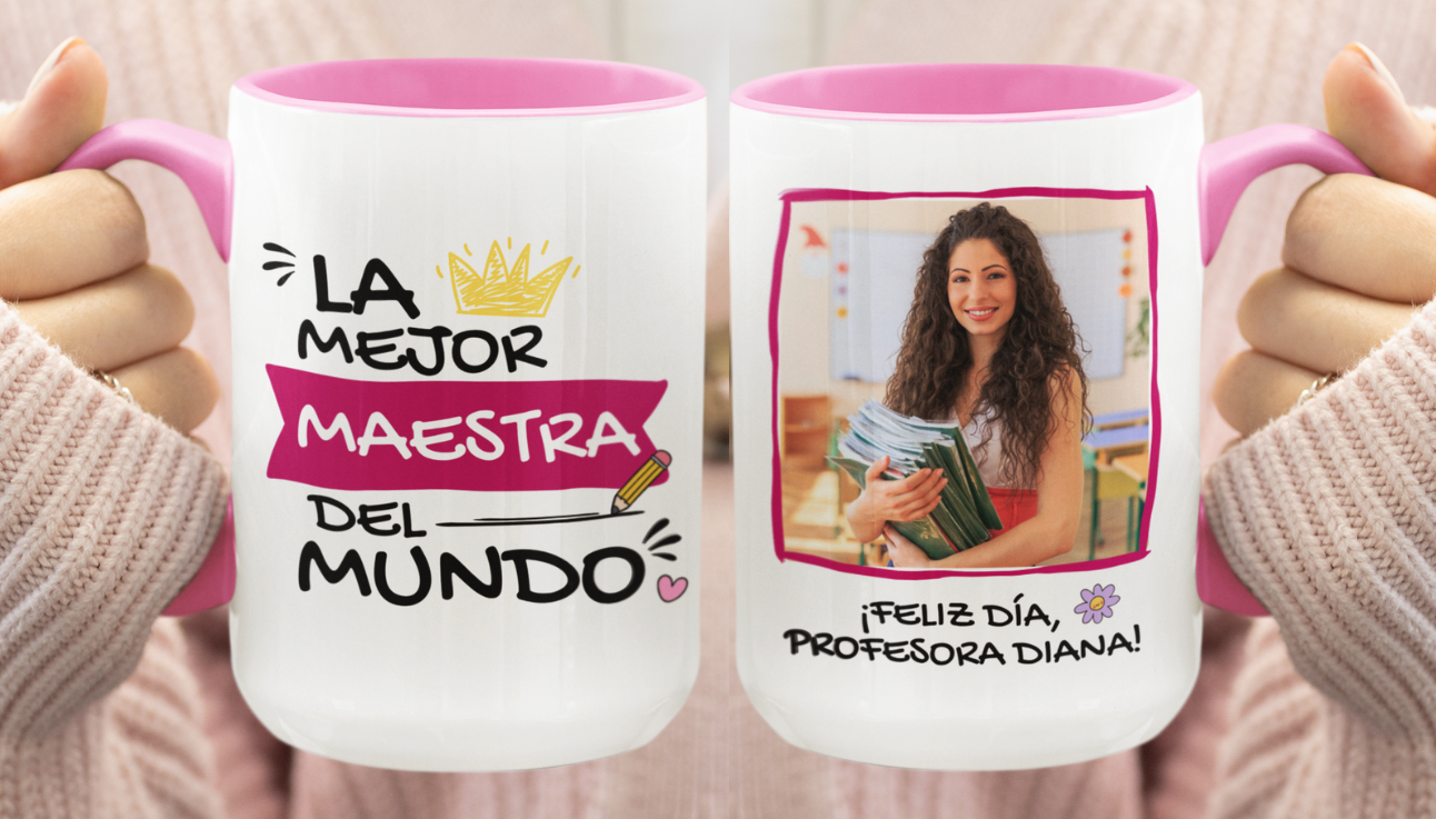 Taza Tu Profesora Favorita en tu taza Personalizada_-Taza Blanca y Rosada 15 oz-Tazas Día del Maestro -Taza Profesor