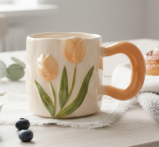 Taza Tulipanes Amarillo  de Alto Relieve de Lujo - Tazas para Ellas
