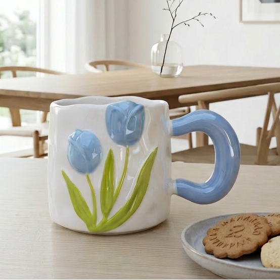 Taza Tulipanes Celeste Perlado Brillante - Tazas para Ellas