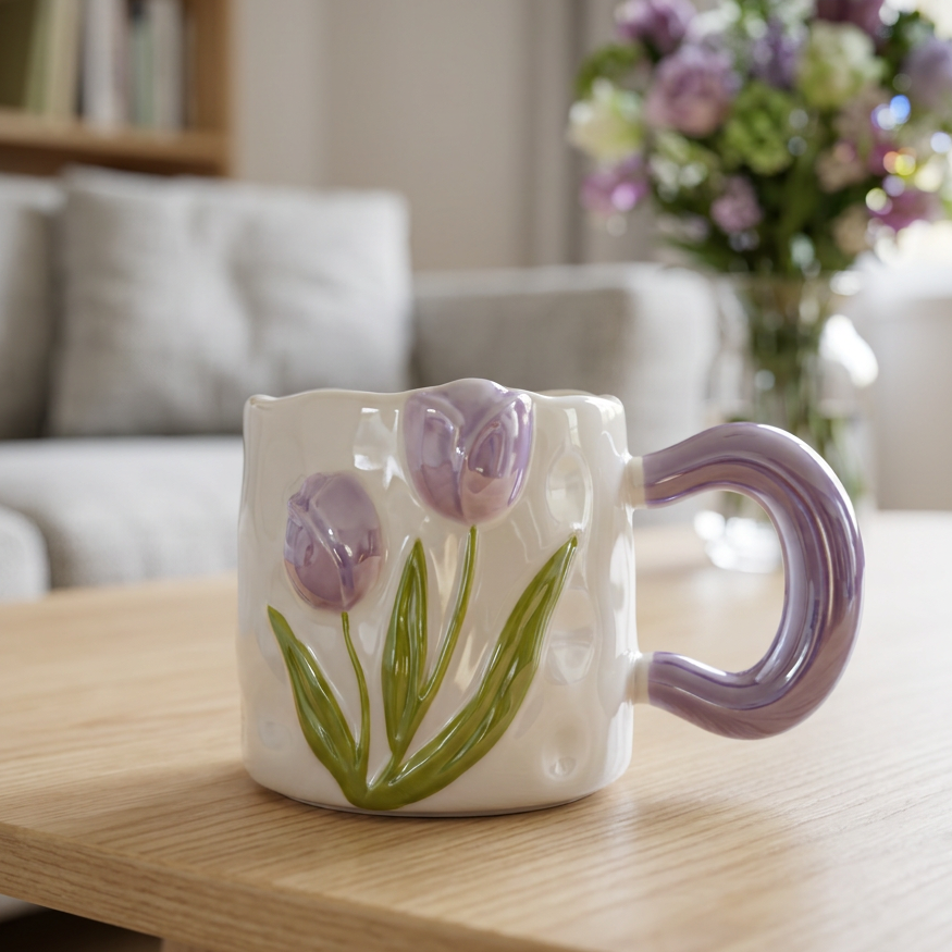 Taza Tulipanes Lila Perlado Brillante - Tazas para Ellas