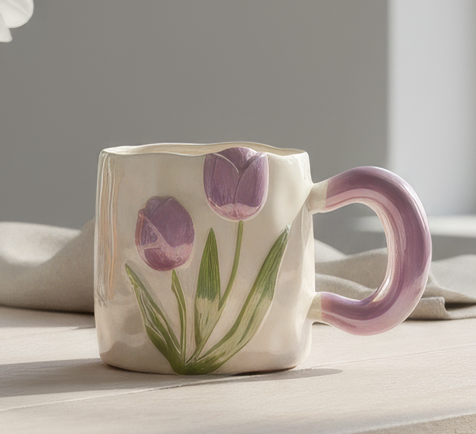 Taza Tulipanes Lila de Alto Relieve de Lujo - Tazas para Ellas