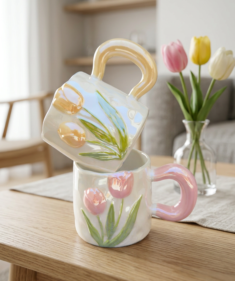 Taza Tulipanes Perlado Brillante - Tazas para Ellas