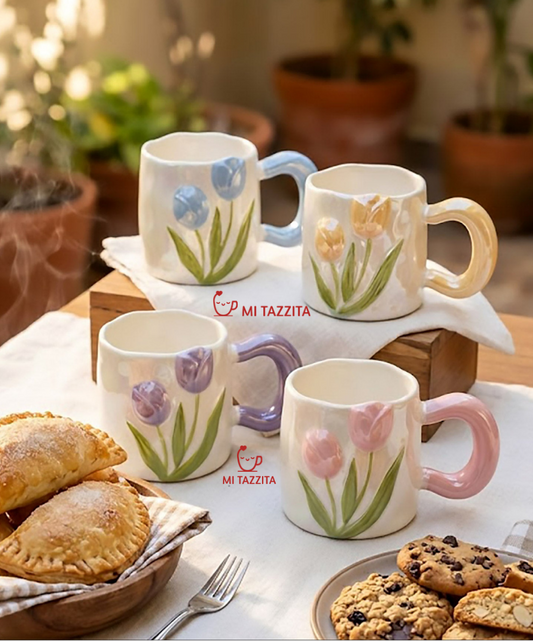 Taza Tulipanes Perlado Brillante | Tazas para Ellas