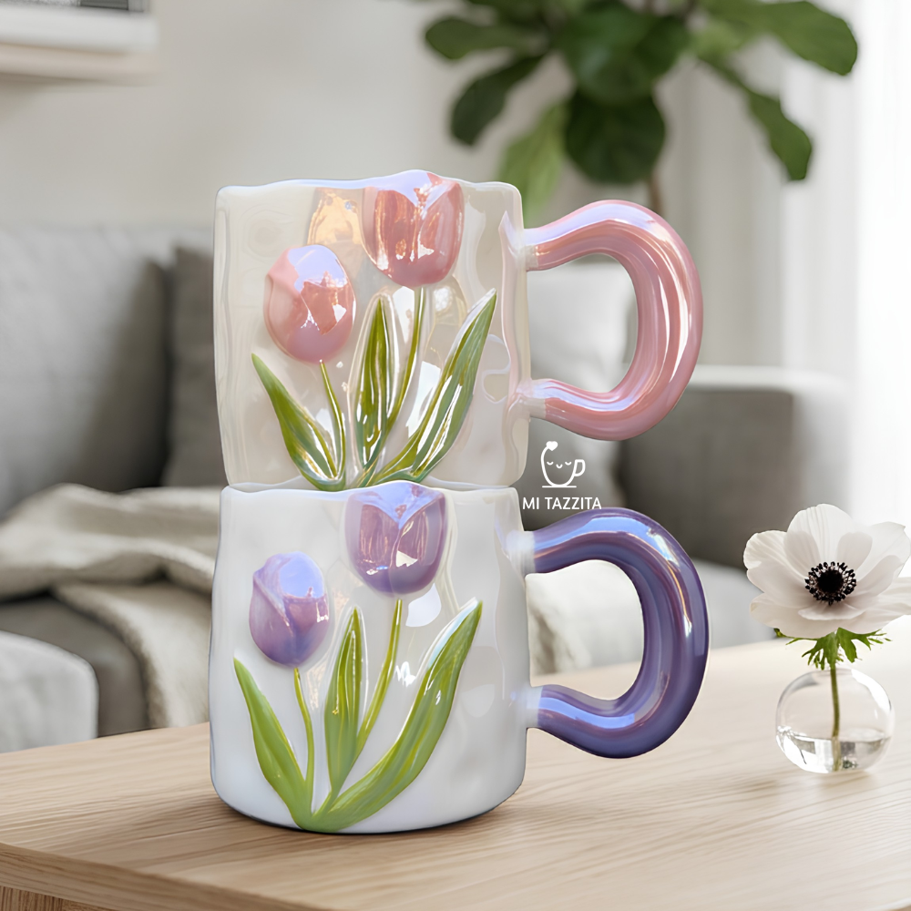 Taza Tulipanes Perlado Brillante | Tazas para Ellas 