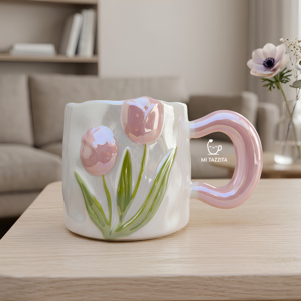 Taza Tulipanes Perlado Brillante | Tazas para Ellas
