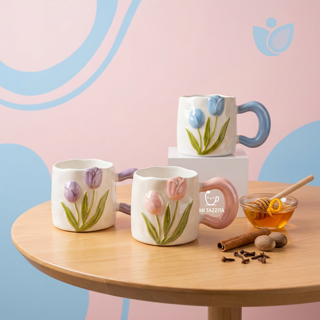 Taza Tulipanes Perlado Brillante | Tazas para Ellas