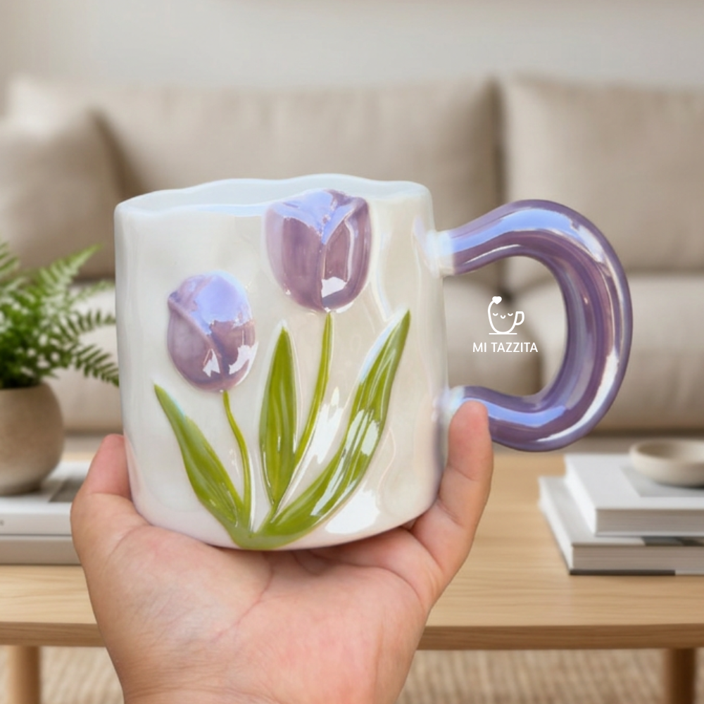 Taza Tulipanes Perlado Brillante | Tazas para Ellas