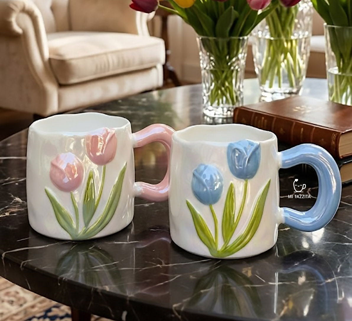Taza Tulipanes Perlado Brillante | Tazas para Ellas
