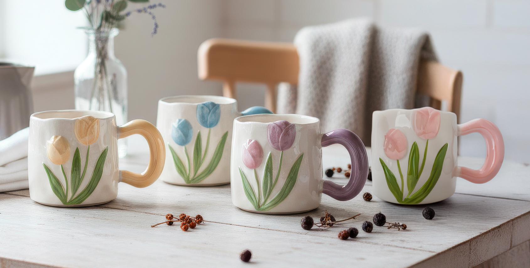 Taza Tulipanes de Alto Relieve de Lujo - Tazas para Ellas