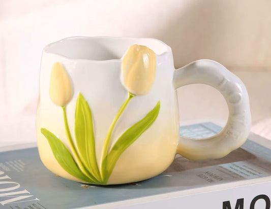 Taza Tulipanes de Alto Relieve de Lujo Amarillo - Tazas para Ellas