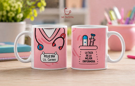 Taza Uniforme de Enfermera Rosado Personalizado con Nombre | Tazas Enf…