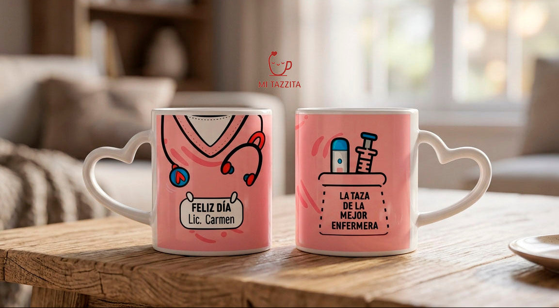Taza Uniforme de Enfermera Rosado Personalizado con Nombre | Tazas Enf…