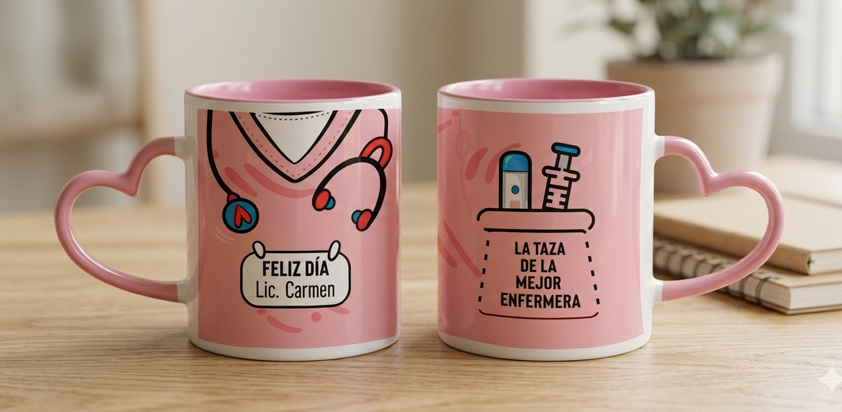 Taza Uniforme de Enfermera Rosado Personalizado con Nombre | Tazas Enf…