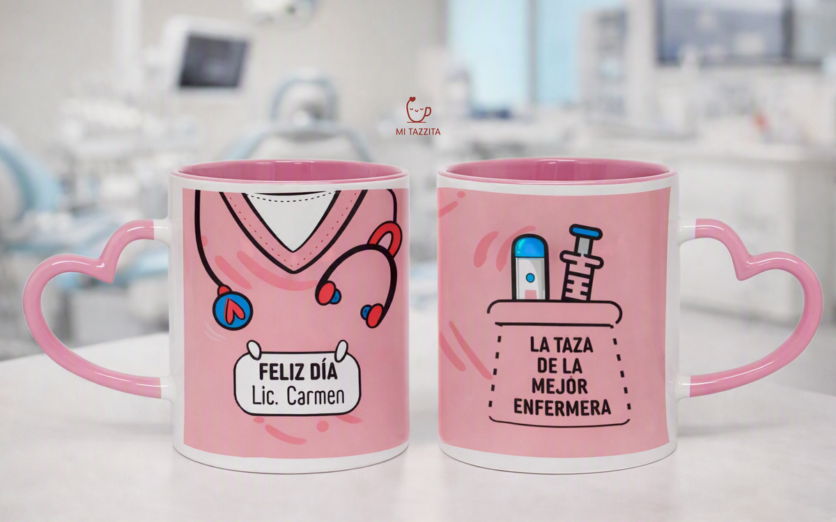 Taza Uniforme de Enfermera Rosado Personalizado con Nombre | Tazas Enf…