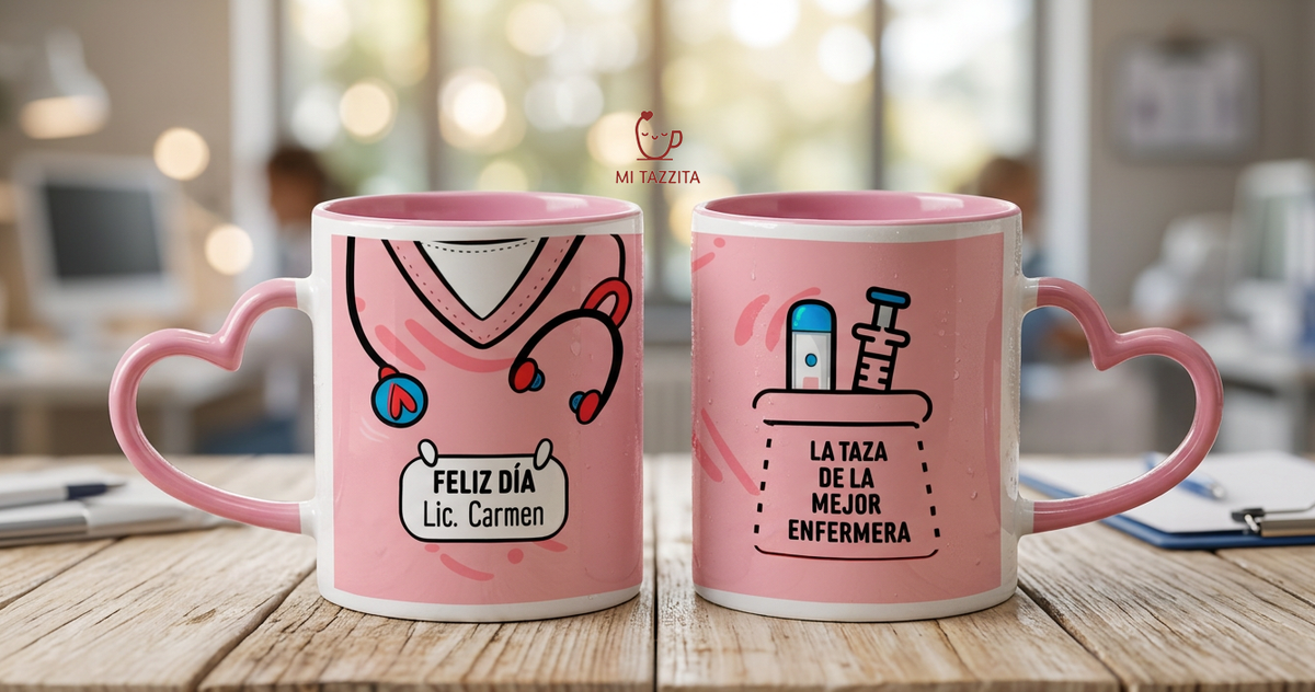 Taza Uniforme de Enfermera Rosado Personalizado con Nombre | Tazas Enf…
