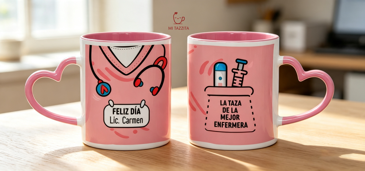 Taza Uniforme de Enfermera Rosado Personalizado con Nombre | Tazas Enf…