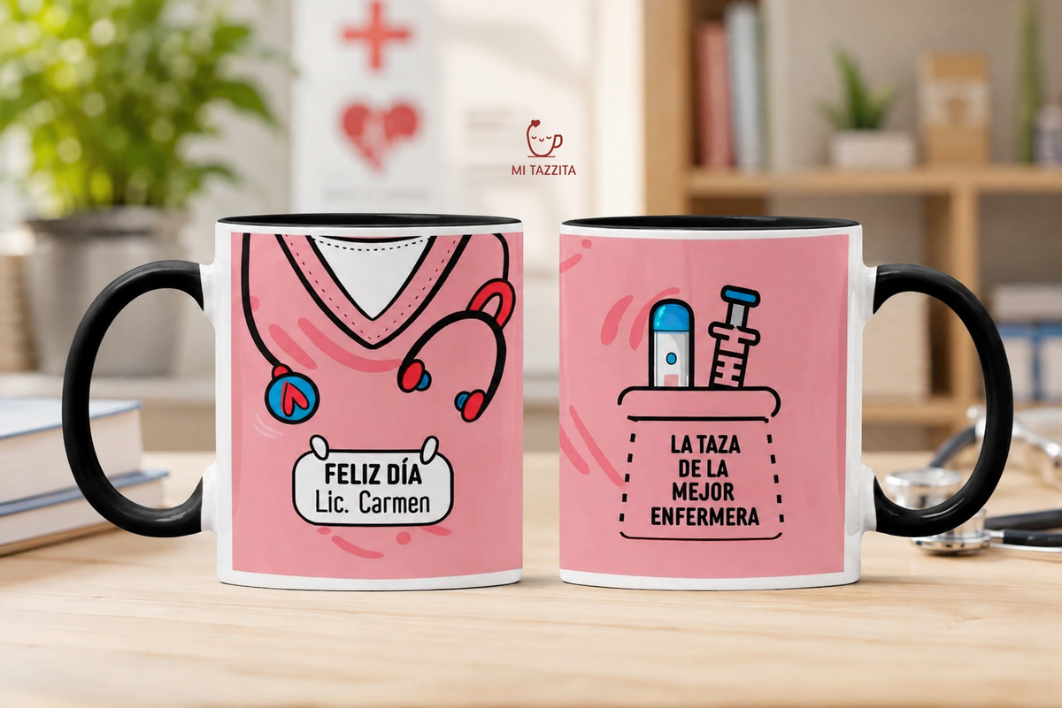 Taza Uniforme de Enfermera Rosado Personalizado con Nombre | Tazas Enf…