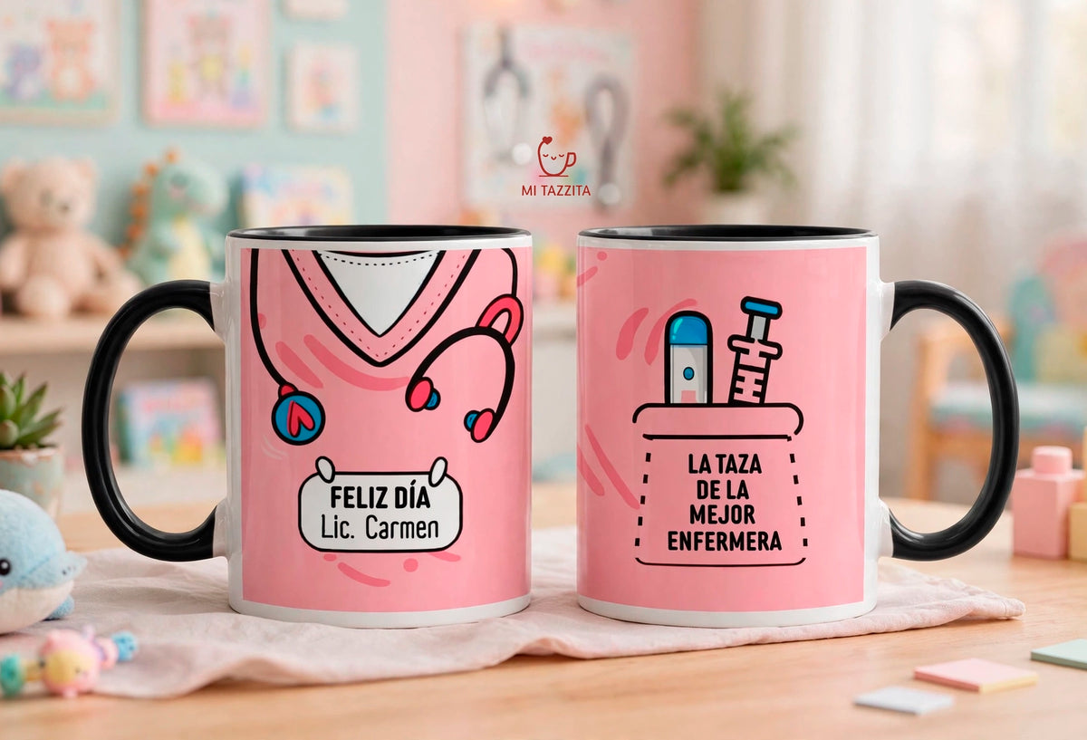 Taza Uniforme de Enfermera Rosado Personalizado con Nombre | Tazas Enf…