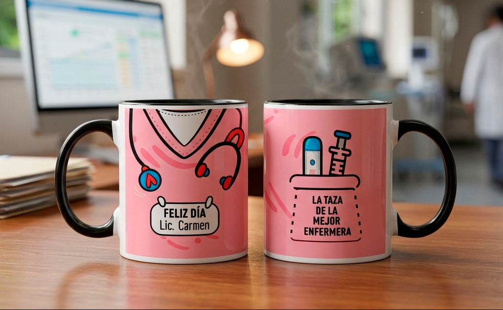 Taza Uniforme de Enfermera Rosado Personalizado con Nombre | Tazas Enf…