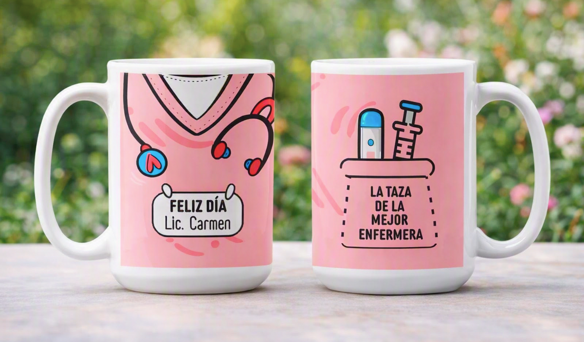 Taza Uniforme de Enfermera Rosado Personalizado con Nombre | Tazas Enf…