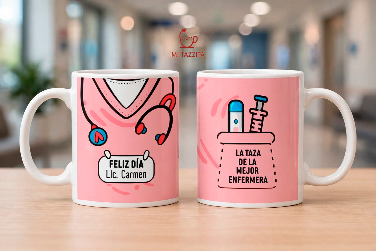 Taza Uniforme de Enfermera Rosado Personalizado con Nombre | Tazas Enf…