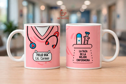 Taza Uniforme de Enfermera Rosado Personalizado con Nombre | Tazas Enf…