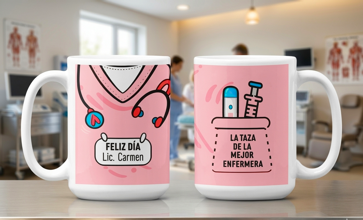 Taza Uniforme de Enfermera Rosado Personalizado con Nombre | Tazas Enf…