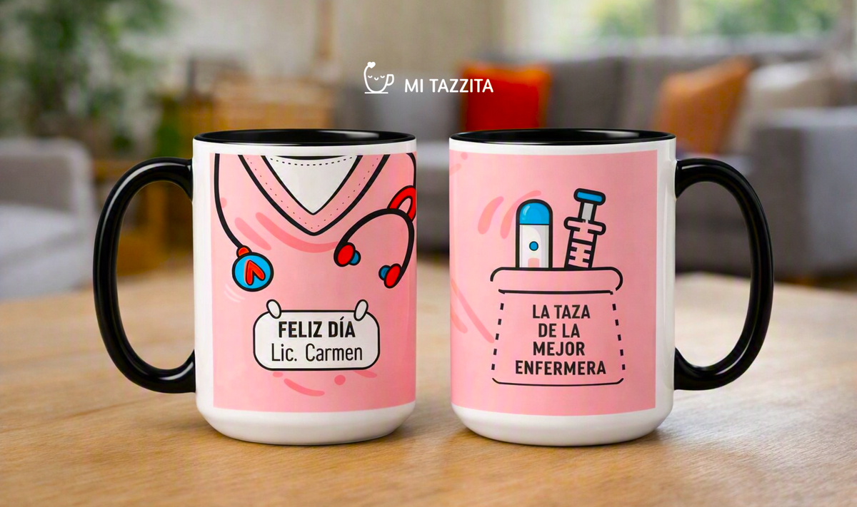 Taza Uniforme de Enfermera Rosado Personalizado con Nombre | Tazas Enf…