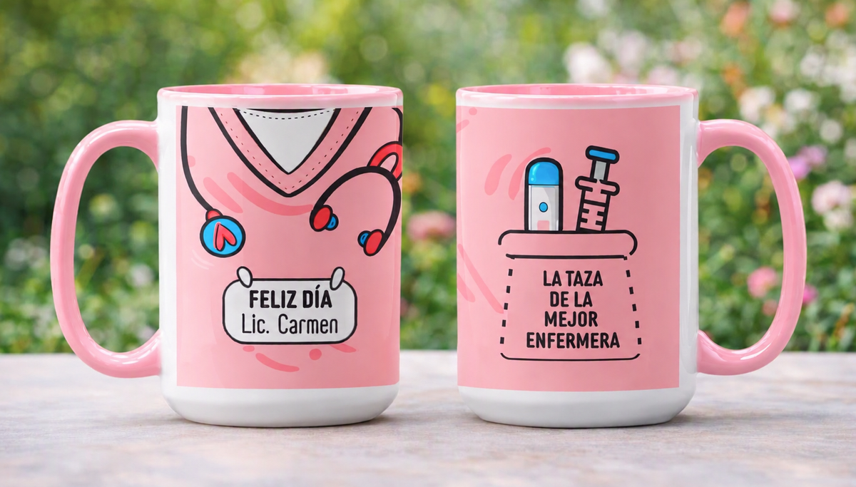Taza Uniforme de Enfermera Rosado Personalizado con Nombre | Tazas Enf…