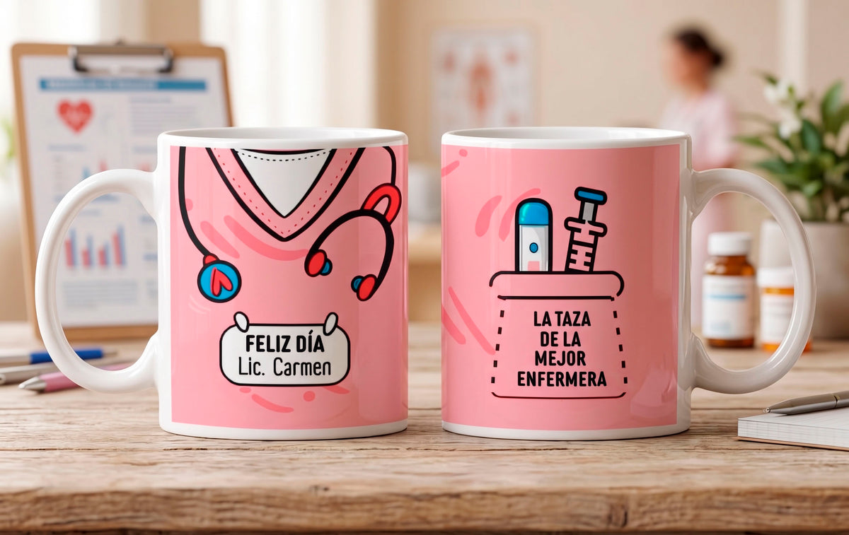 Taza Uniforme de Enfermera Rosado Personalizado con Nombre | Tazas Enf…