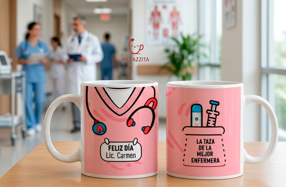 Taza Uniforme de Enfermera Rosado Personalizado con Nombre | Tazas Enf…